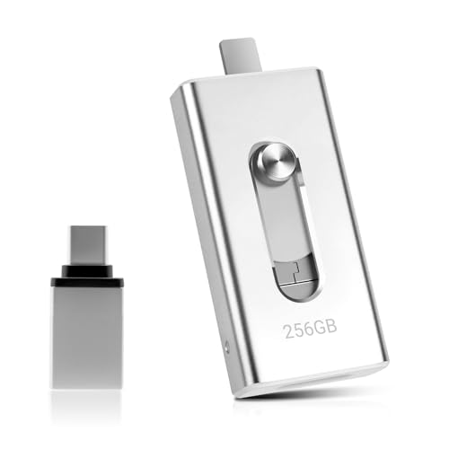 USB Stick 256GB für Phone,4-in-1 Speicherstick für iPhone/iPad/Android/PC,USB 3.0 Memory Stick High Speed Flash Laufwerk,schnelle Übertragung Photostick,Backup Fotos Videos,Silber
