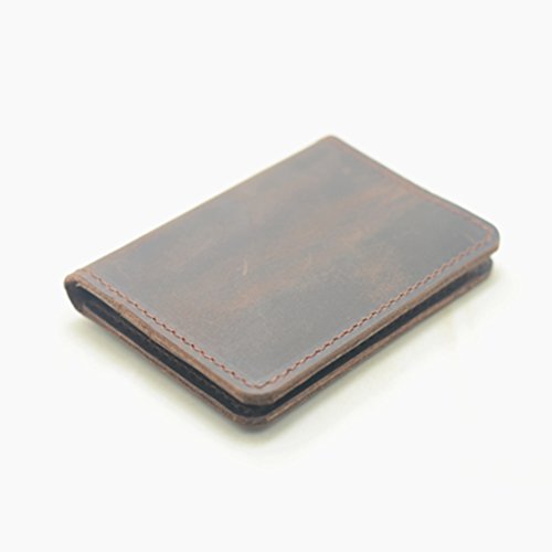 JJNUSA Handmade Men Minimalist Leather Wallet Card Holder Distressed Wallets for Gifts (Darkbrown)2