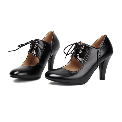Women's Mary Jane Rockability Oxford Wing Tip Lace Up 1920s Pump Heel Retro Vintage 1940s Round Closed Toe 1950s Dress Shoes2