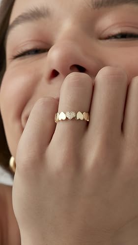 PAVOI 14K Gold Plated Heart Stackable Rings for Women | Love Valentines Statement Chunky Signet Ring Band | Friendship Rings2