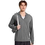 Venzina® UPF 50+ Sun Jacket for Men, Stylish UV Sun Protection Hoodie with Chin Strap, Cool Feel Quick Dry Sun Jacket, Fashion Loose Fit with Zip Pockets, for Driving, Camping, Riding, Grey, L