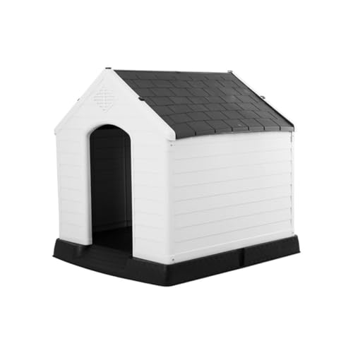 Fiozwea 犬用コテージ 屋外ケージ 犬小屋 犬小屋 小型犬・中型犬用 プラスチック製 ペットハウス シェルタワー 犬用 防雨素材 清潔 洗濯可能 耐腐食性 錆びない 高床 全天候型 通気性 防風・日焼け防止 清潔 組み立て簡単 家庭のバルコニーやパテ