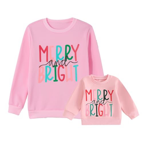 ZAXARRA Mommy and Me Christmas Outfits Letter Print Long Sleeve Sweatshirt Pullover Tops Family Matching Outfits