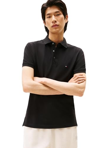 Image of Tommy Hilfiger Men's Short Sleeve Polo Shirts in Slim Fit with Stretch and Organic Pique Cotton