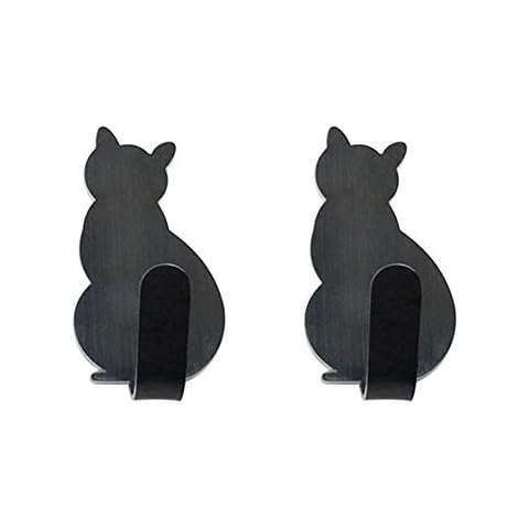 beautijiam 2Pcs Cute Cat Shape Adhesive Wall Hooks, Metal Key Towel Hook for Home, Kitchen, Bathroom Black Cover