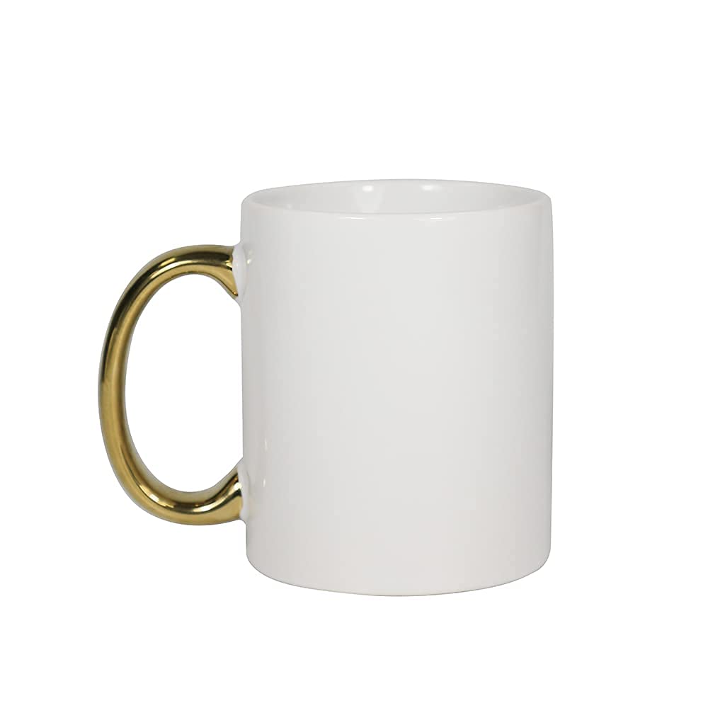 MR.R 6 Set Grado AAA Sublimazione Vuoti Lavastoviglie Tazze da caffè in ceramica bianca con manici dorati Tazza classica da 11 once per latte Tè Cola Acqua