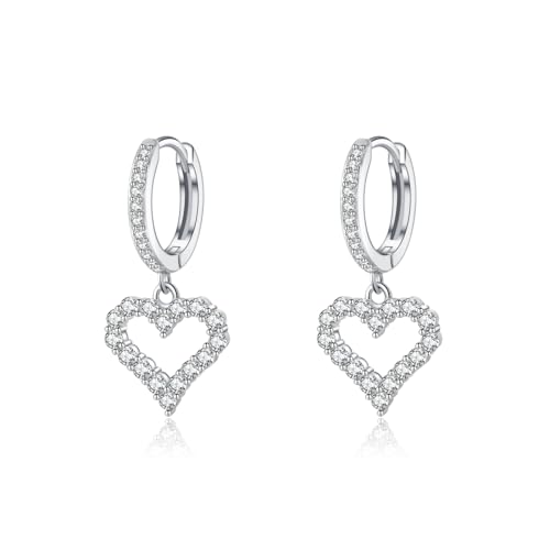 SLUYNZ 925 Sterling Silver CZ Sweet Love Hoop Earrings for Women Teens Hollow Heart Huggie Earrings Drop