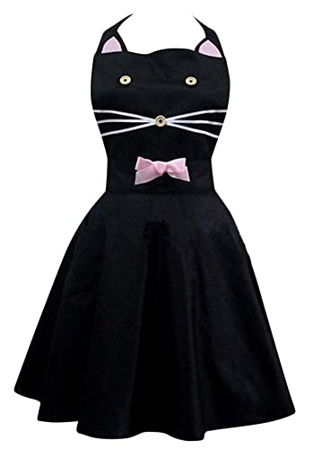 Womens Ladies For Kitty Black Cat Apron Kitchen Baking Cooking Dress Up Cosplay Anime