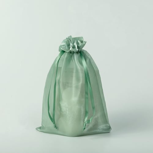 Image of QIANF 20 Pcs Sage Green Small Organza Bags 6X9 inch for Wedding Favors with Drawstring, Mini Mesh Gift Bags Jewelry Pouch for Candy Bridal Shower Party Favor Baby Shower Christmas