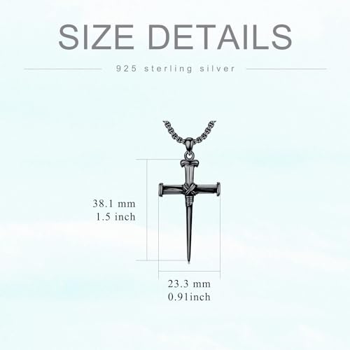 Three Nail Cross Necklace 925 Sterling Silver 3 Nail Cross Pendant Christian Jewelry Gifts for Men 22+2"4