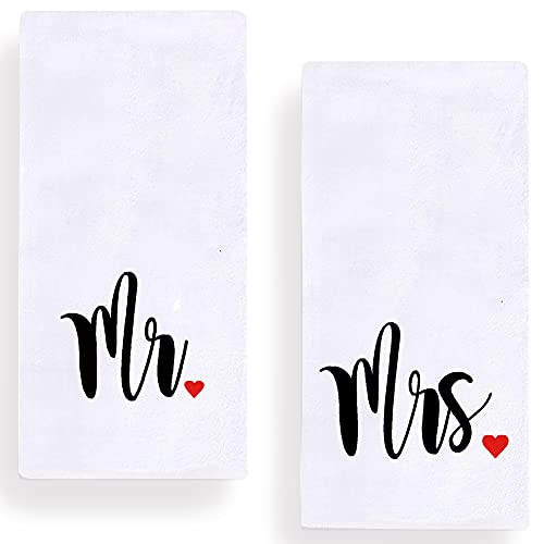 Mr and Mrs Kitchen Dish Towel 18 x 28 Inch, Couple Newlyweds Tea Towels Dish Cloth for Cooking Baking Wedding or Engagement Gift Set of 2