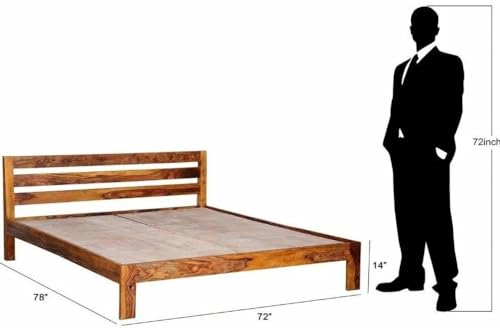 Image of Sheesham Wood King Size Bed Without Storage|Bed|Single Bed |Double Bed Solid Wood King Bed (Finish Color - Brown, Delivery Condition - DIY(Do-It-Yourself))