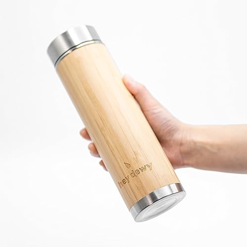 Hey-Dewy-Hydrate-Natrual-Bamboo-BPA-Free-Vacuum-Sealed-Insulated-Hot-Cold-15-oz-Water-Bottle