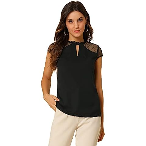 Allegra K Blusa de encaje con volantes y cuello alto para mujer Cover