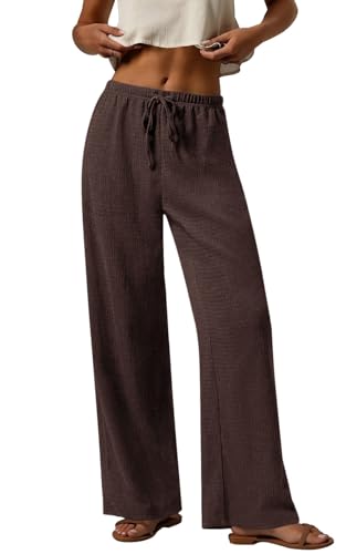 PRETTYGARDEN Women's Loose Fit Comfy Pajama Bottoms Wide Leg Longe Pants Women Flowy Summer Outfits for Women 2026 Trendy (Brown, XX-Large)