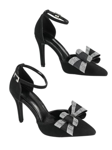 Women's Black and White Polka-Dot Mesh Pointed-Toe High-Heel Sandals with Black Leather Accents and Bow Decoration, Elegant Evening Shoes, Trendy Party Footwear, Chic Peep-Toe Heels