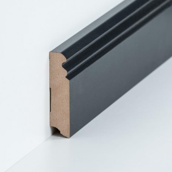 PROVISTON listwa przypodłogowa z profilu berlińskiego, 19 x 80 x 2500 mm, rdzeń MDF, foliowany, kolor czarny, do klejenia, klipsów, wkręcania i gwoździ, listwa przypodłogowa PROVISTON 12,5 m | 5 sztuk