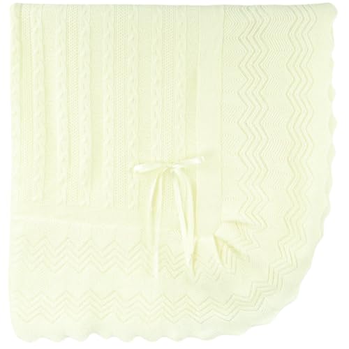 Creaciones Huerta Cozy Knitted Baby Blanket for Boys and Girls – Crafted in Spain. Ideal for Newborns and Keepsakes 41'' x 44'' (Cream)