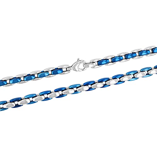 Stainless Steel and Blue Ion-Plate 6.3mm Oval Link 24" Chain Necklace3