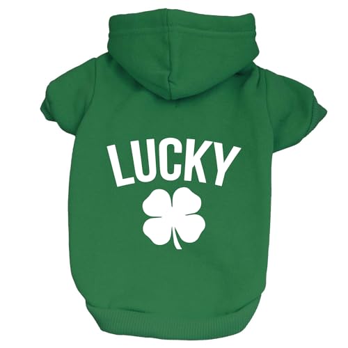 Lucky St. Patrick's Day Dog Hoodie Fleece Lined Pullover Sweatshirt with Leash Hole (Green, X-Large 37)