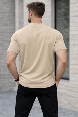 Image of Mack Jonney Men's Striped Ribbed Black Half Sleeve T-Shirt | Premium Soft Stretch Fabric | Casual Wear Round Neck Tee-M6358