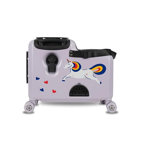 Rolly Rider Ride on Suitcase for Kids Kids Trolley Luggage Bag Traveling Suitable for Children ABS Lightweight Travel Bag Scooter with 360 Degree 4 Spinner Wheels Sparkle Unicorn Design