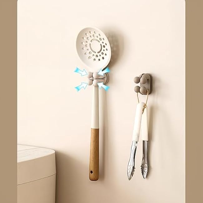 2-Pack Silicone Toothbrush Holders with Multi-Purpose Self-Adhesive Hooks - for Keys, Clothes, Towels, Cables - Kitchen, Bathroom, Vanity, Home Office - Grey & White