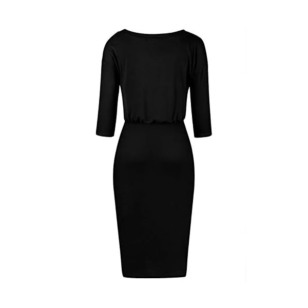 Moyabo-Womens-34-Sleeve-Round-Neck-Hips-Wrapped-Casual-Office-Pencil-Dress Moyabo Womens Plus Size Dresses 3/4 Sleeve Round Neck Hips-Wrapped Bodycon Office Pencil Dress Black Medium