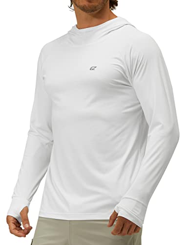 EZRUN Men UPF 50+ Hooded Long Sleeve Fishing Swim Shirt Rash Guard White