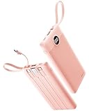 Coowisty Power Bank mit Ladekabel, 10000mAh Tragbares Ladegerät USB C, 5 Ausgänge 2 Eingänge LED Display Externe Akkupack für Handys,Kompatibel mit iPhone, Samsung, Huawei und mehr - Rosa