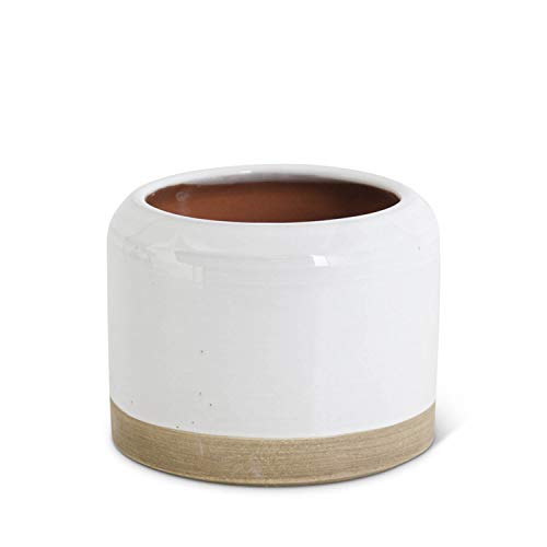 K&K Interiors 16653A-4 6.25 Inch Ceramic Gray Glazed Pot, White