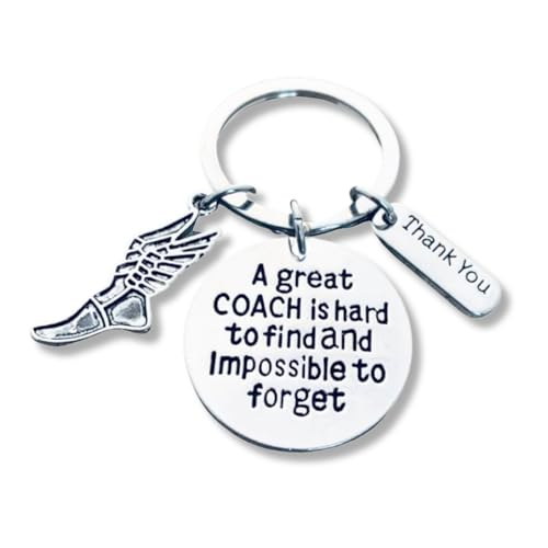 Sportybella Track Coach Keychain, 'Great Coach is Hard to Find and Impossible to Forget', Silver, Unisex Adult