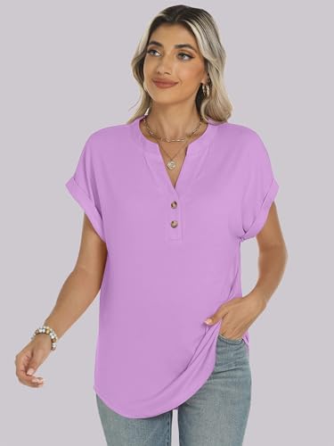 Image of ANRABESS Womens Short Sleeve Henley Tops V Neck Dressy Casual Blouses Summer Trendy Tee Shirts 2026 Vacation Fashion Clothes