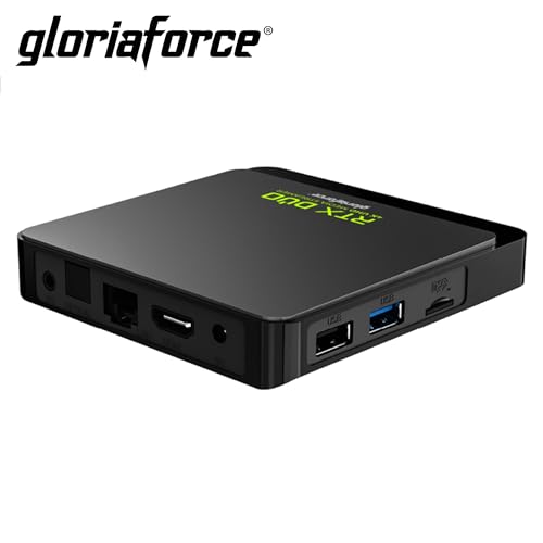 GloriaForce RTX Duo 4K UHD Android 11.0 TV Box 4GB RAM,64 GB Flash, 1 GBps LAN, 5G WLAN, App Force II, S905X4 Quad core ARM Cortex A55, ARM G31 GPU, BT Fernbedienung, HTS e-com HDMI