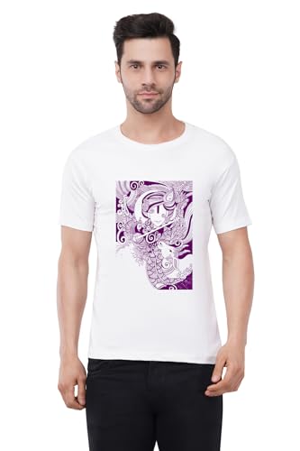 Image of Caseria Men's Cotton Printed T-Shirt -Krishna Kamadhenu | 100% Cotton | Half Sleeves | Regular Fit | Printed | Round Neck | Graphic T Shirt