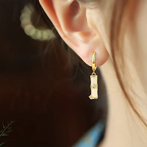 925 Sterling Silver Gold-plated Jade Earrings for Women Elegant Bamboo Joint Hoop Dangle Earrings2