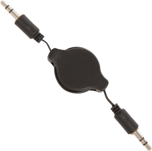 Cable auxiliar retráctil 3.5mm macho a macho 3 pies negro miniatura 1
