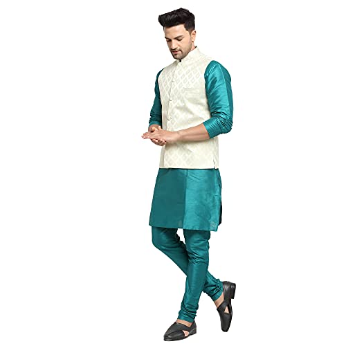 Image of SAIFOO Men's Kurta Pyjama & Printed Nehru Jacket Set.