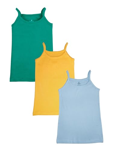 Image of KiddoPanti Girls 100% Cotton Rib Solid Camisole Tank Top Pack of 3