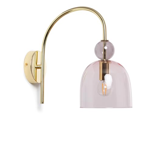 LEDKIA LIGHTING - Lámpara de Pared Baudelaire | Diseño Elegante Vintage | Compatible con Bombilla E14 | Cristal y Metal Duradero | Ideal para Salón y Dormitorio, Rosa, Cristal