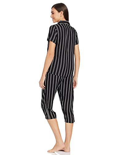 Image of Longies Women's Rayon Capri Nigh Suit Regular Set (LGRCSSYV001 Black022 S)