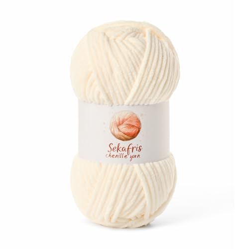 Image of Chenille Yarn for Crocheting, Size 5 Bulky,Milky White | 100g /131yds Soft Chunky Velvet Yarn for Crochet and Knitting,Fluffy Baby Yarn for Amigurumi,Blankets and DIY Crafts.