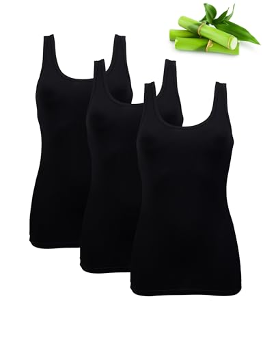 Basic Treasure 3er-Pack Unterhemden Damen, Spaghettiträger Top Damen, Premium Bambus Unterhemd Damen, Luftiges und dünnes (DE/NL/SE/PL, Alphanumerisch, XL, Regular, Regular, Schwarz | Tank Top)