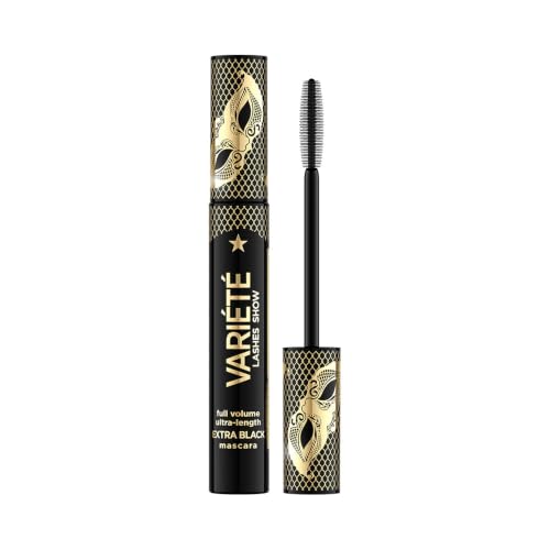 Eveline Cosmetics Variété Extreme Black Mascara – Volumising & Lengthening, Vegan Formula, 10 ml