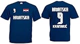 Fruit of the Loom Textilie Croatia-Kroatien Kramarić Herren T-Shirt EM 2020 Trikot Look Style Dunkelblau L