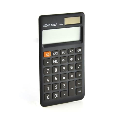 Calculadora Soft Key Office Box LT-S01 Teclas Suaves y Silenciosas - 10 Dígitos, Pantalla Grande, Dual Power Solar + Batería Botón, 5 Colores: Azul, Verde, Rosa, Morado y Negro (Negro)
