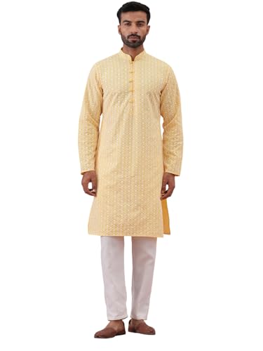 Image of Jompers Floral Embroidered Kurta With Churidar (Lemon, XXL)