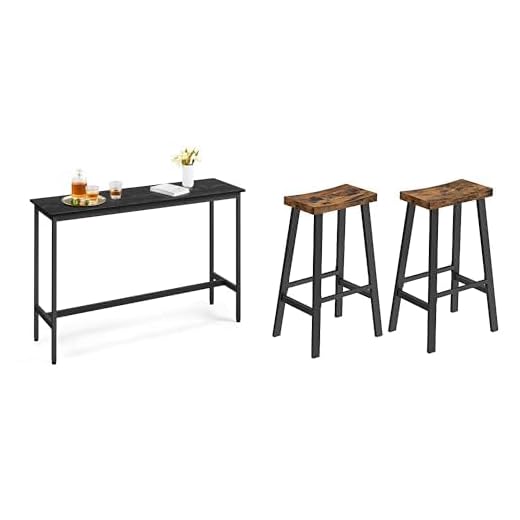 VASAGLE Bar Table, 15.7 x 55.1 x 35.4 Inches Ink Black and Bar Stools Set of 2, Counter Height Stools 29.1 Inches Rustic Brown
