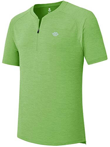 Mofiz Golf Shirt For Men Quarter Zip Active Polo Shirt With Short Sleeve Collarless Henley T-Shirt L Grass Green #TOP12