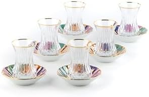 El Boyaması Çay Seti Porselen Tabak Cam Bardak 6'lı Candy Miks